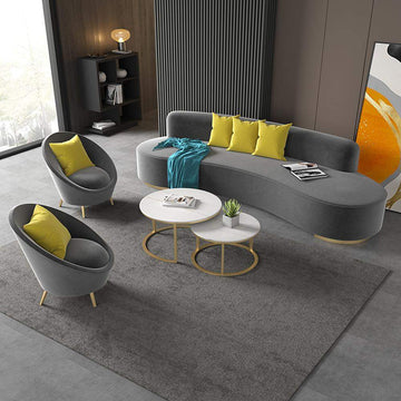 3 Pieces Gray Flannelette Upholstered Sofa Set of 2 Accent Chairs & 3-seater-Richsoul-Furniture,Living Room Furniture,Living Room Sets